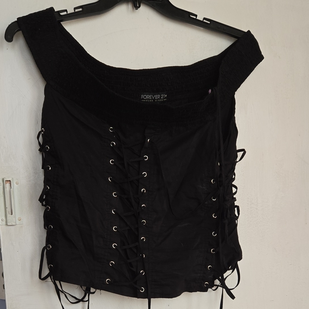 Forever 21 Black Off-Shoulder Lace-Up Blouse
